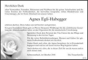 Traueranzeige von Agnes Egli-Habegger von ZO Gesamt