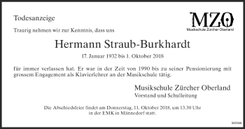 Traueranzeige von Hermann Straub-Burkhardt von ZO Gesamt