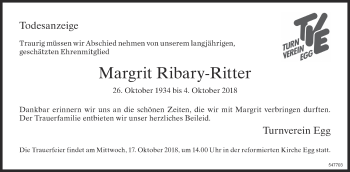 Traueranzeige von Margrit Ribary-Ritter von ZO Gesamt