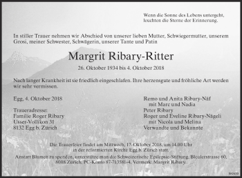 Traueranzeige von Margrit Ribary-Ritter von ZO Gesamt