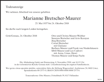 Traueranzeige von Marianne Bretscher-Maurer von ZO Gesamt