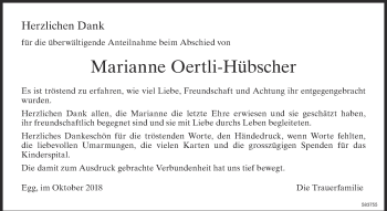 Traueranzeige von Marianne Oertli-Hübscher von ZO Gesamt