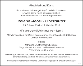 Traueranzeige von Roland Oberrauter von ZO Gesamt