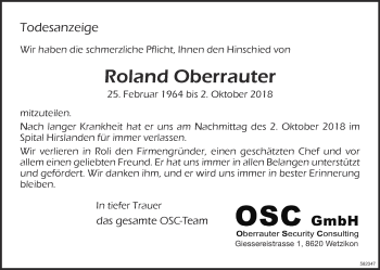 Traueranzeige von Roland Oberrauter von ZO Gesamt