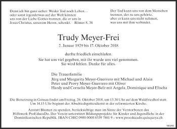 Traueranzeige von Trudy Meyer-Frei von ZO Gesamt