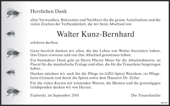 Traueranzeige von Walter Kunz-Bernhard von ZO Gesamt