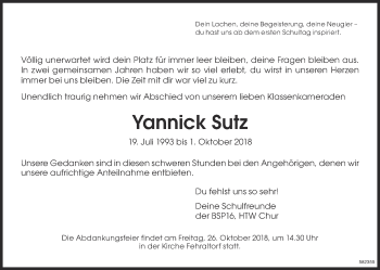 Traueranzeige von Yannick Sutz von ZO Gesamt