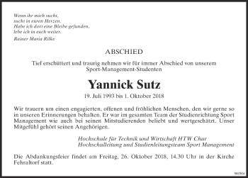 Traueranzeige von Yannick Sutz von ZO Gesamt