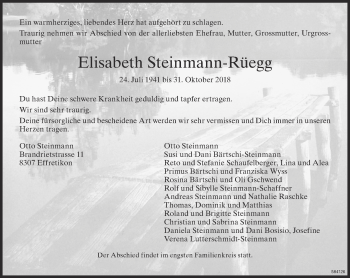 Traueranzeige von Elisabeth Steinmann-Rüegg von reg_12345