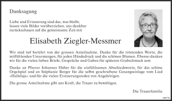 Traueranzeige von Elisabeth Ziegler-Messmer von ZO Gesamt