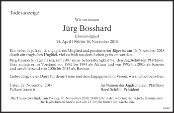 Traueranzeige von Jürg Bosshard von ZO Gesamt