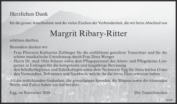 Traueranzeige von Margrit Ribary-Ritter von ZO Gesamt