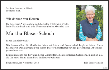 Traueranzeige von Martha Blaser-Schoch von ZO Gesamt