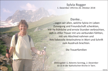 Traueranzeige von Sylvia Rogger von ZO Gesamt