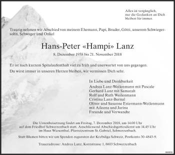 Traueranzeige von Hans-Peter Lanz von ZO Gesamt