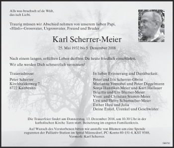 Traueranzeige von Karl Scherrer-Meier von ZO Gesamt