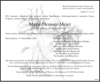 Traueranzeige von Marie Heusser-Meier von ZO Gesamt