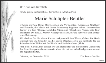 Traueranzeige von Marie Schläpfer-Beutler von ZO Gesamt