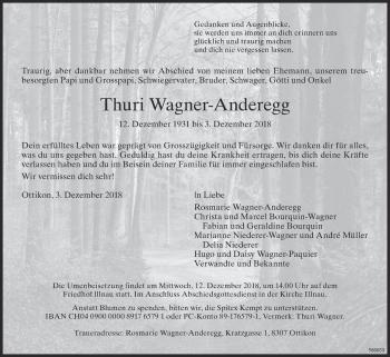 Traueranzeige von Thuri Wagner-Anderegg von ZO Gesamt