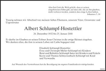 Traueranzeige von Albert Schlumpf-Hostettler von ZO Gesamt