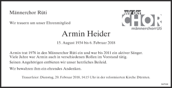 Traueranzeige von Armin Heider von ZO Gesamt