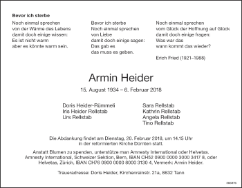 Traueranzeige von Armin Heider von ZO Gesamt