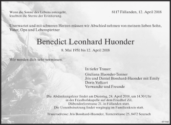 Traueranzeige von Benedict Leonhard Huonder von ZO Gesamt