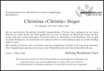 Traueranzeige von Christina Steger von ZO Gesamt