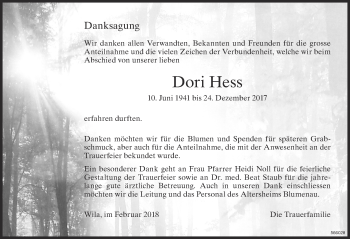 Traueranzeige von Dori Hess von ZO Gesamt