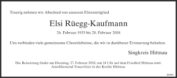 Traueranzeige von Elsi Rüegg-Kaufmann von ZO Gesamt