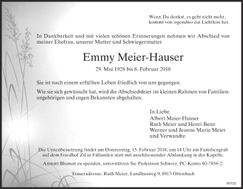 Traueranzeige von Emmy Meier-Hauser von ZO Gesamt