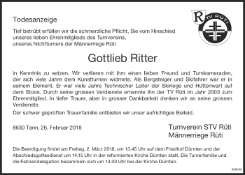 Traueranzeige von Gottlieb Ritter von ZO Gesamt