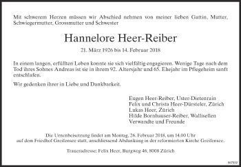 Traueranzeige von Hannelore Heer-Reiber von ZO Gesamt