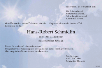 Traueranzeige von Hans-Robert Schmidlin von reg_1