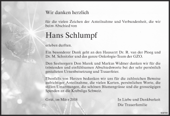 Traueranzeige von Hans Schlumpf von ZO Gesamt