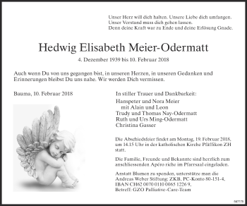 Traueranzeige von Hedwig Elisabeth Meier-Odermatt von ZO Gesamt