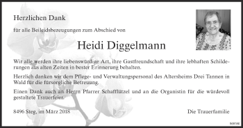 Traueranzeige von Heidi Diggelmann von ZO Gesamt