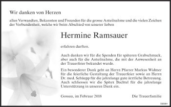 Traueranzeige von Hermine Ramsauer von ZO Gesamt