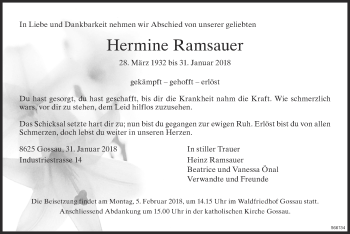 Traueranzeige von Hermine Ramsauer von ZO Gesamt