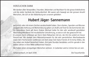 Traueranzeige von Hubert Jäger-Sannemann von ZO Gesamt