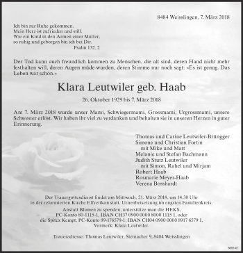 Traueranzeige von Klara Leutwiler von reg_12