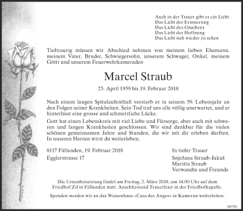 Traueranzeige von Marcel Straub von Glattaler