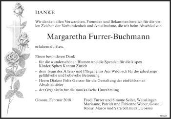 Traueranzeige von Margaretha Furrer-Buchmann von ZO Gesamt