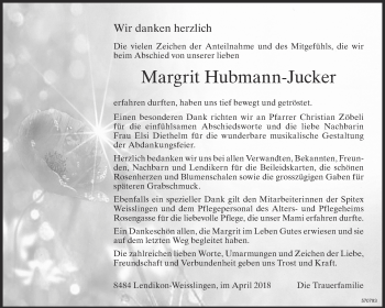 Traueranzeige von Margrit Hubmann-Jucker von ZO Gesamt