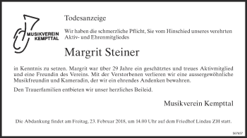 Traueranzeige von Margrit Steiner von reg_1