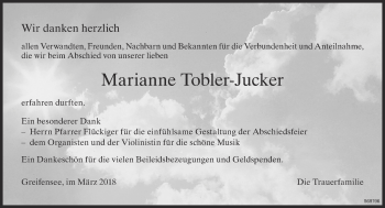 Traueranzeige von Marianne Tobler-Jucker von ZO Gesamt