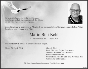 Traueranzeige von Mario Bini-Kehl von reg_1