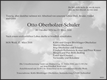 Traueranzeige von Otto Oberholzer-Schuler von ZO Gesamt