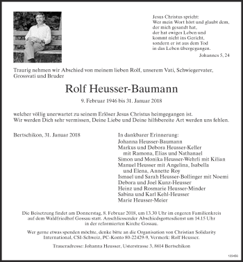 Traueranzeige von Rolf Heusser-Baumann von ZO Gesamt