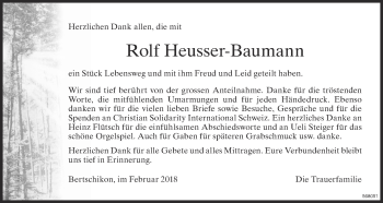 Traueranzeige von Rolf Heusser-Baumann von ZO Gesamt